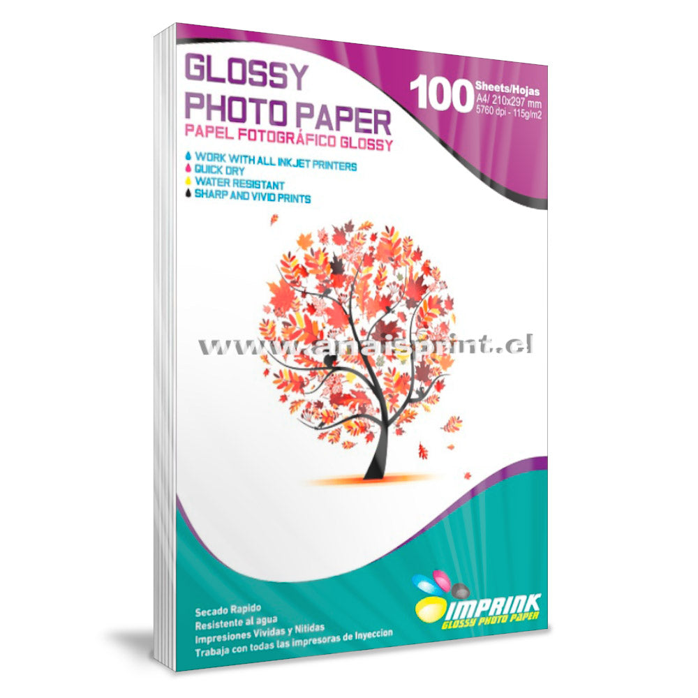 Papel fotográfico Glossy Carta 115gr / 100 hojas