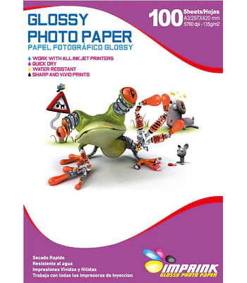 Papel Fotografico Glossy Brillante A4 De 135gr/100 Hojas