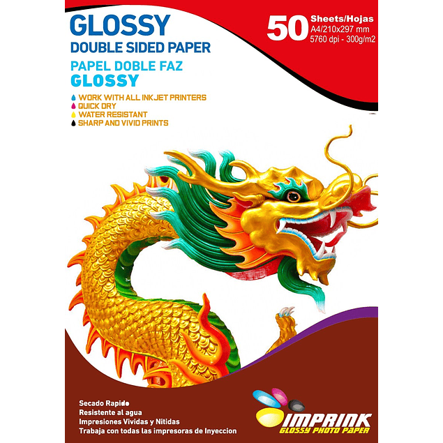GLOSSY DOUBLE SIDED PAPER DOBLE FAZN/ 50 HOJAS / 300 GRAMOS