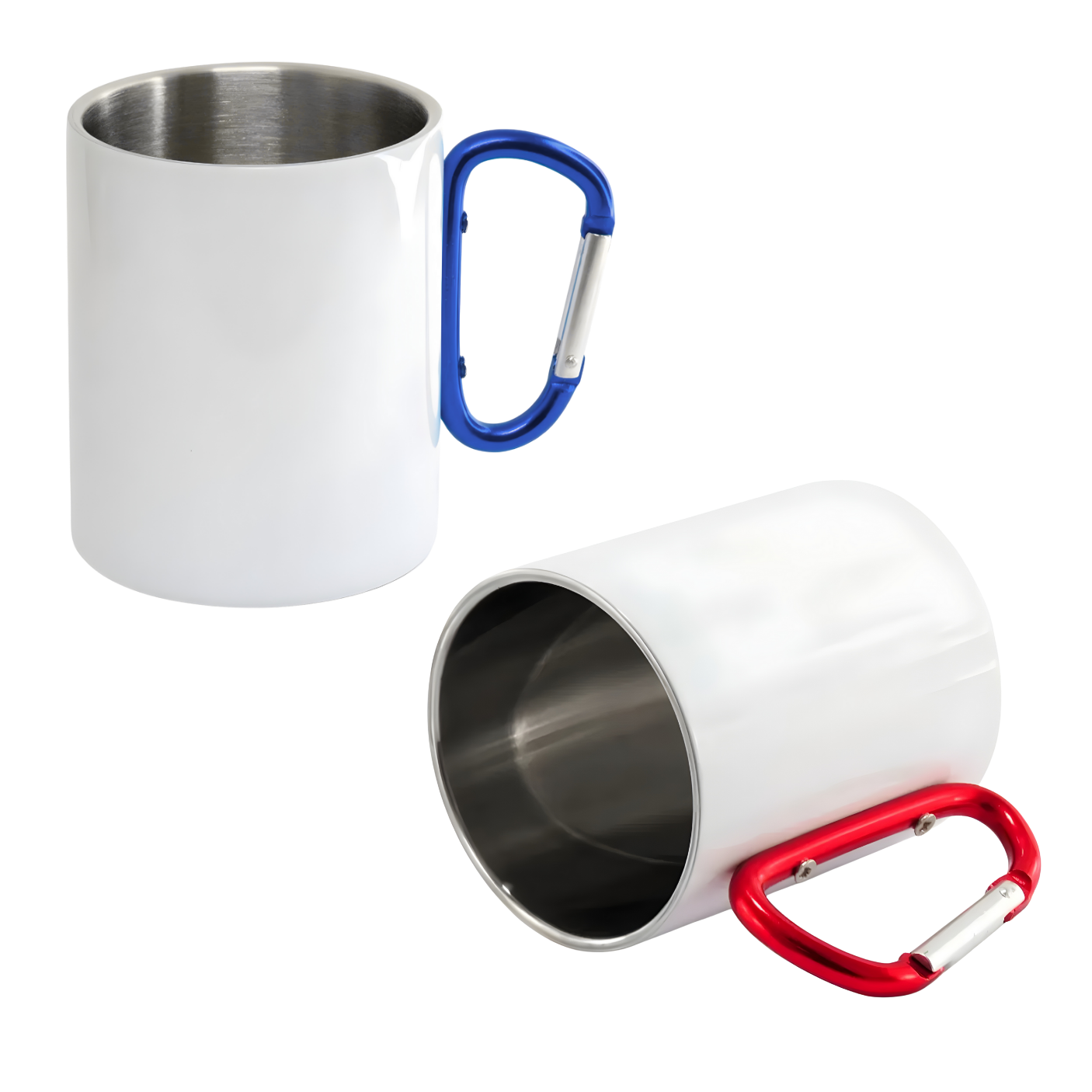 Tazón Blanco con Mosquetón Rojo/Azul Acero Inox 300ml Sublimable