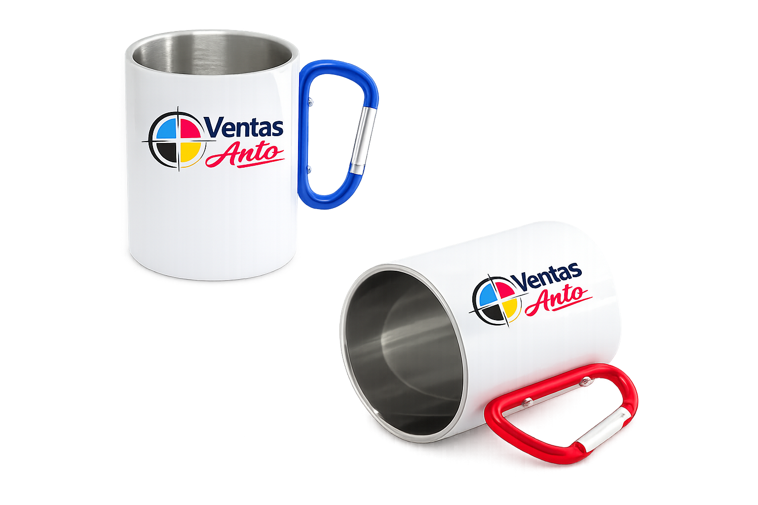 Tazón Blanco con Mosquetón Rojo/Azul Acero Inox 300ml Sublimable